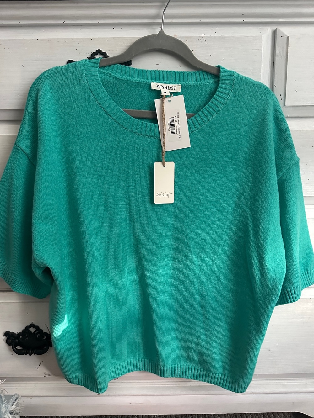 Wishlist Teal Short-Sleeve Crewneck Sweater